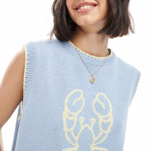 Women Knit Vest Lobster Graphic Sleeveless Loose Fit Pullover Sweater Vest Y2k Going Out Top (Light Blue,XL)3