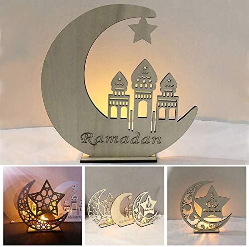 Ramadan Wooden Eid Mubarak Decoration for Home Moon Islam Mosque Muslim Wooden Plaque Hanging Pendant Festival Party Supplies (Lampshade Color : 2) (3)