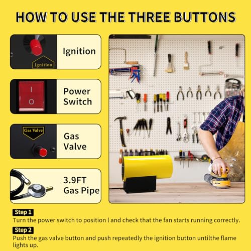 Buyplus 60,000 BTU Propane Heater, Forced Air Propane Heater with Tip-over & Overheat Protection and 5FT Propane Hose, Outdoor Heater for Greenhouse, Warehouse, Garage, Workshop up to 1650 sq. ft