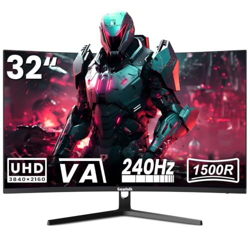 Image of Gawfolk 32 Inch 4K 240Hz Curved Gaming Monitor, UHD 3840 x 2160 Computer PC Monitor with Speakers, 1500R 1ms Frameless, Adaptive Sync, HDMI, DisplayPort VESA, Tilt Adjustable
