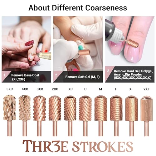 THR3E STROKES Nail Drill Bits, 3/32'' Smooth Round Top Large Barrel Carbide Bits, Suitable for Manicure Pedicure Cuticle Gel Polishing, Beginners Bits, Rose Gold, Series Bit... - Image 5