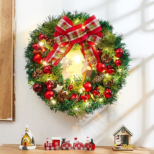 Couronne de Noël artificielle YZCIS de 40 cm lumineuse pour décoration de porte