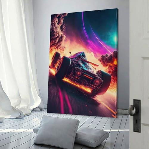 Toile de voiture de course dans l'espace idée cadeau anniversaire fille garçon