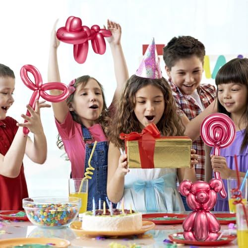 Image of 260 Metallic Red Long Balloons for Balloon Garland Thickening Skinny Latex Twisting Animals Modeling Christmas Birthday Wedding Party Festival Decorations 100pcs