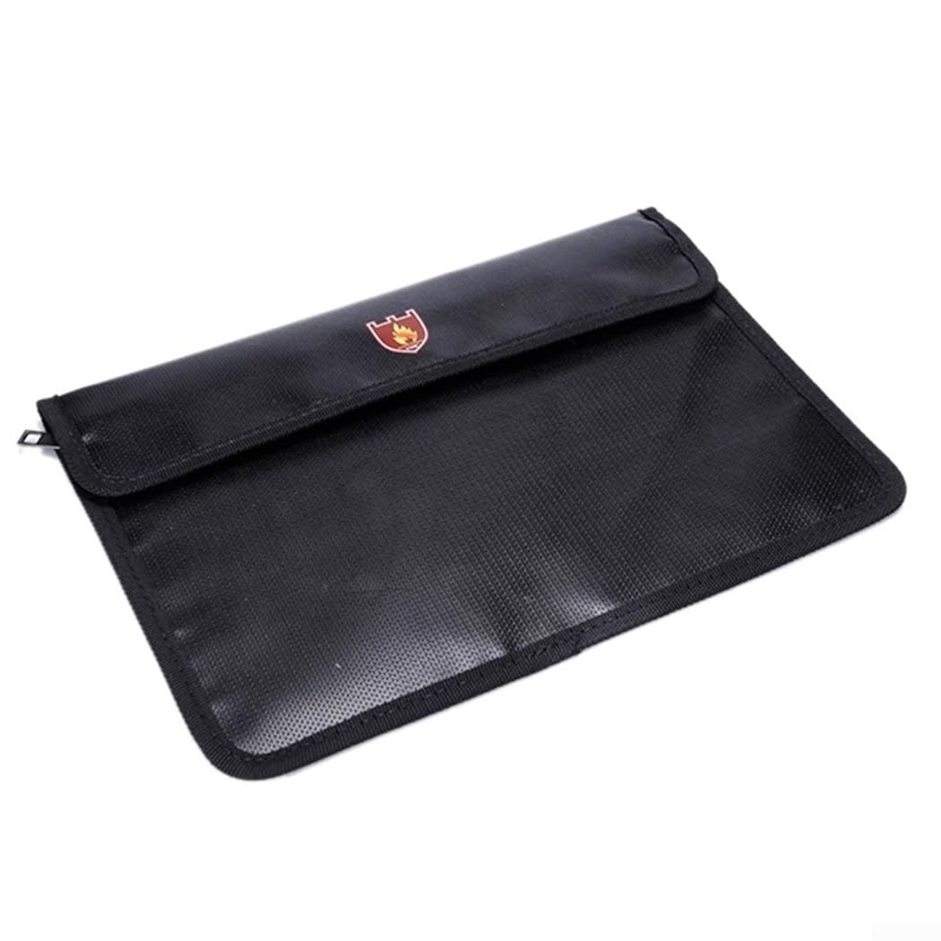 Borsa portadocumenti ignifuga, resistente al fuoco, sicura per oggetti di valore, organizer impermeabile in fibra di vetro con strato di blocco del segnale, grande capacità, nero, 30,5 x 21 cm
