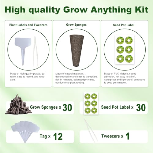 Image of 73 Pack Hydroponic Pods Supplies for Aerogarden Pods, Grow Sponges for Hydroponics, Seed Pods Kit with 30 Grow Sponges, 30 Pod Labels,12 Plant Labels, 1 Tweezer for Hydroponic Indoor Garden System