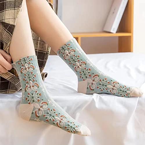 DXYAKY 5 Pairs Womens Floral Cotton Socks Vintage Patterned Crew Socks Novelty Ankle Ruffled Warm Casual Dress Socks3