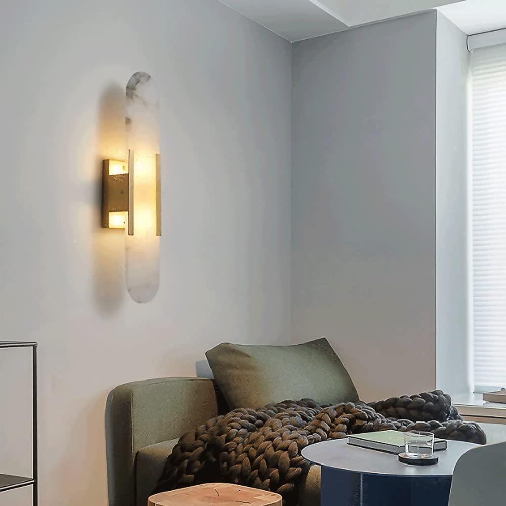 Tradycyjna orientalna lampa ścienna, mosiężna oprawa z marmurowym kloszem, chińska lampka nocna, zestaw oświetleniowy G4*2, prosta dekoracyjna oprawa do przedpokoju