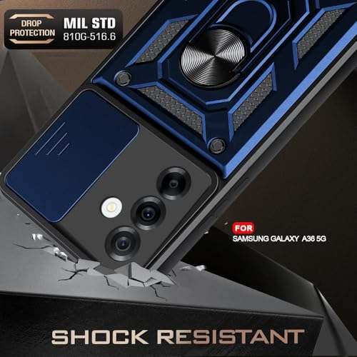 Image of Luxe Back Cover for Samsung Galaxy A36 5G | D10 Tough Armor Case | Sliding Camera Shield | 360 Protection | Kickstand Ring Holder | Military-Grade Shockproof Bumper Case