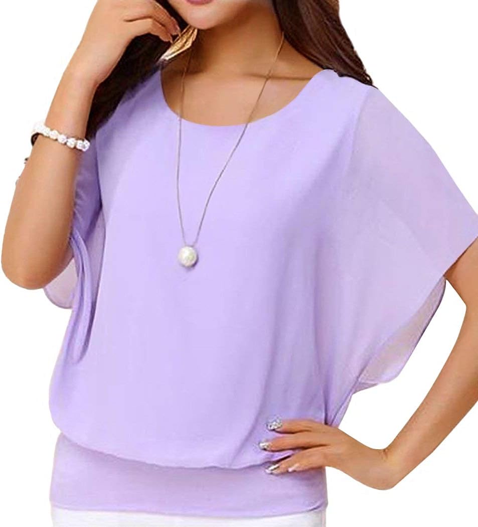 Women's Summer Loose Casual Short Sleeve Chiffon Top T-Shirt Blouse