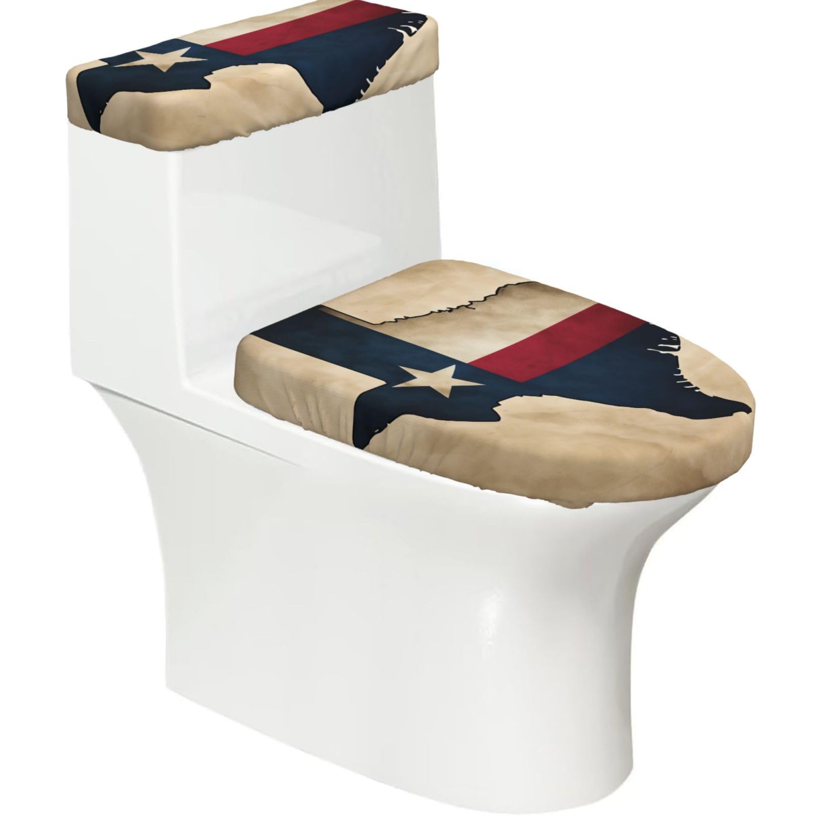 Texas State Flag Map With One Star Print Bathroom Decor Toilet Lid Cover And Tank Covers, Restroom Accessories Fits Most Round