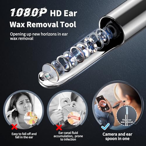 ear wax removal ear cleaner with camera and light fsa - hsa eligible ear wax removal tool camera with 1080p ear cleaning kit with 6 spoons ear camera for ios amp android black