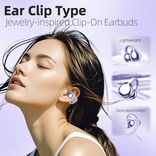 Image of Jewelry-Inspired Clip On Earbuds,Comfortable Fit Open Ear Clip-On Headphones,Wireless Bluetooth Ear Cuff Headphones for Women,Removable Clip EarBuds Accessories