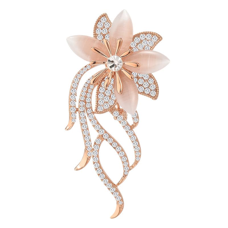 coadipress Crystal Flower Brooches Pins for Women Pink Zirconia Rhinestone Flower Floral Brooches Pins Dainty Elegant Bouquets Costume Jewelry Gifts