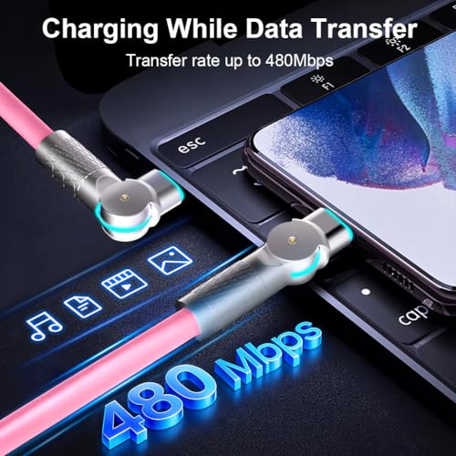 Image of Verilux 240W Type C Cable Fast Charging with LED, 9.8Ft 180 Degree Flexible C Type Charger Cable, 480Mbps Data Transmission USB C for iPhone 17 /17 Pro /17 Pro Max /16 /15, Galaxy S25 /S24, MacBook, Pink