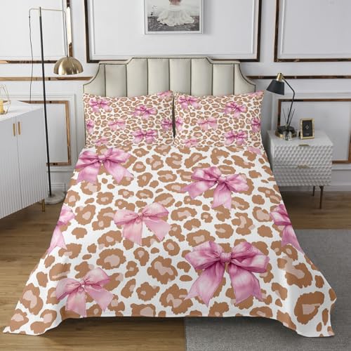 Manfei Cartoon Bowknot Quilt Bedding Set Queen,Kids Girls Woman Coverlet Bedspread,Wild Giraffe Skin Printed Lightweight Bedding Bed Cover,Farmhouse Safari Aniaml Bedspread Set (1 Quilt+ 2 Shams)