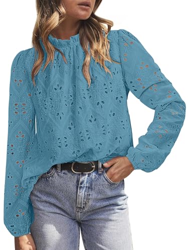 BETTE BOUTIK Womens Lace Tops 2025 Trendy Long Short Sleeve Eyelet Embroidered Dressy Casual Blouse Shirts