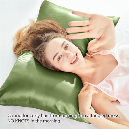 BEDELITE Satin Pillowcase with Zipper, Cedar Green King Size Pillow Cases Set of 2, Super Soft and Cooling Similar to Silk Pillow Cases, Gift for Women Men(20x40 Inches)