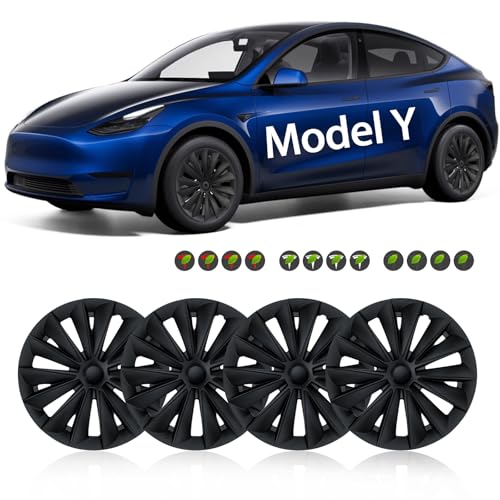 Image of Doietc Wheel Covers for Model Y, 4 Pcs 19 Inch Hubcaps, ABS Exterior Rim Replacement, OEM Compatible 2019-2024, Whirlwind Matte Black