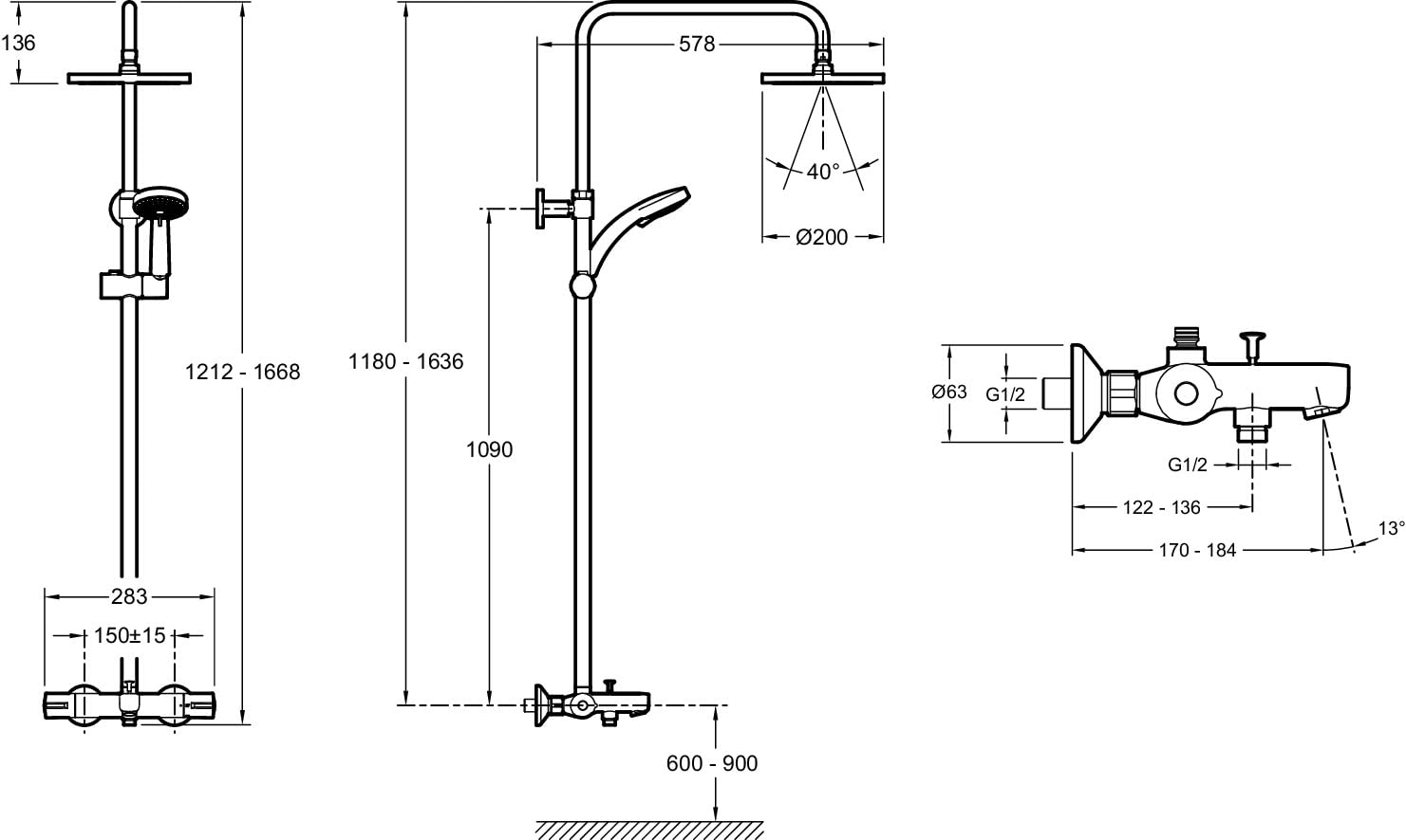 JACOB DELAFON Columna termostática de baño-ducha Cabezal redondo efecto lluvia Ducha de mano con 4 funciones Altura ajustable JULY E99741-CP