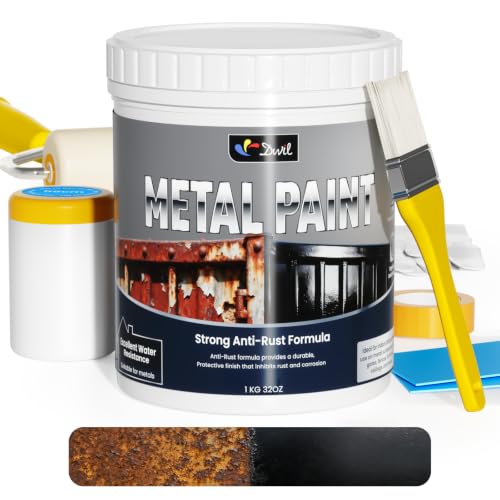 Metal Paint - Waterpoof Anti Rust Preventative - Black Paint for Metal - Door/Outdoor - Direct to Gate, Furniture, Fence, Railing, Craft and More, 50-55sq.ft, 32oz