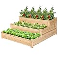 Giantex 3 Tier Raised Garden Bed Outdoor Vegetable and Flowers Planter Kit Elevated Raised Garden Bed Wood Planter No-Bolt Assembly, 49’’x49’’x22 (LxWxH)