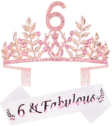 6th Birthday Gifts for Girls, 6th Birthday Tiara and Sash, 6th Fabulous Sash and Crystal Tiara, 6th Birthday Decorations for Girls, 6th Birthday Party Supplies, Happy 6th Birthday