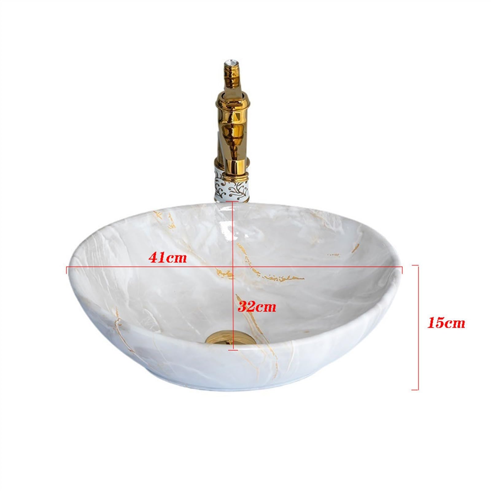 Lavabo de tocador Art Basin Lavabos de baño pequeños, Lavabo con encimera de cerámica con Textura de mármol de imitación, Lavabo con Accesorios Lavabo de baño