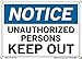 Vestil SI-N-64-A-LB-011 Notice Label Vinyl .011" Overall Size 10.5"W x 7.5"H Unauthorized Persons Keep Out