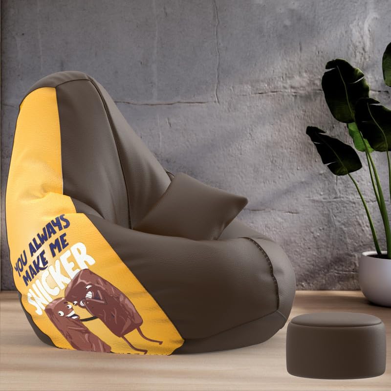 Biggie Bean Bag Cover XXXXL Bean Bag with Free Cushion and Footrest - Official : PrintZen Combo (Matching Color : Printed, Snicker-Brown)-image-4