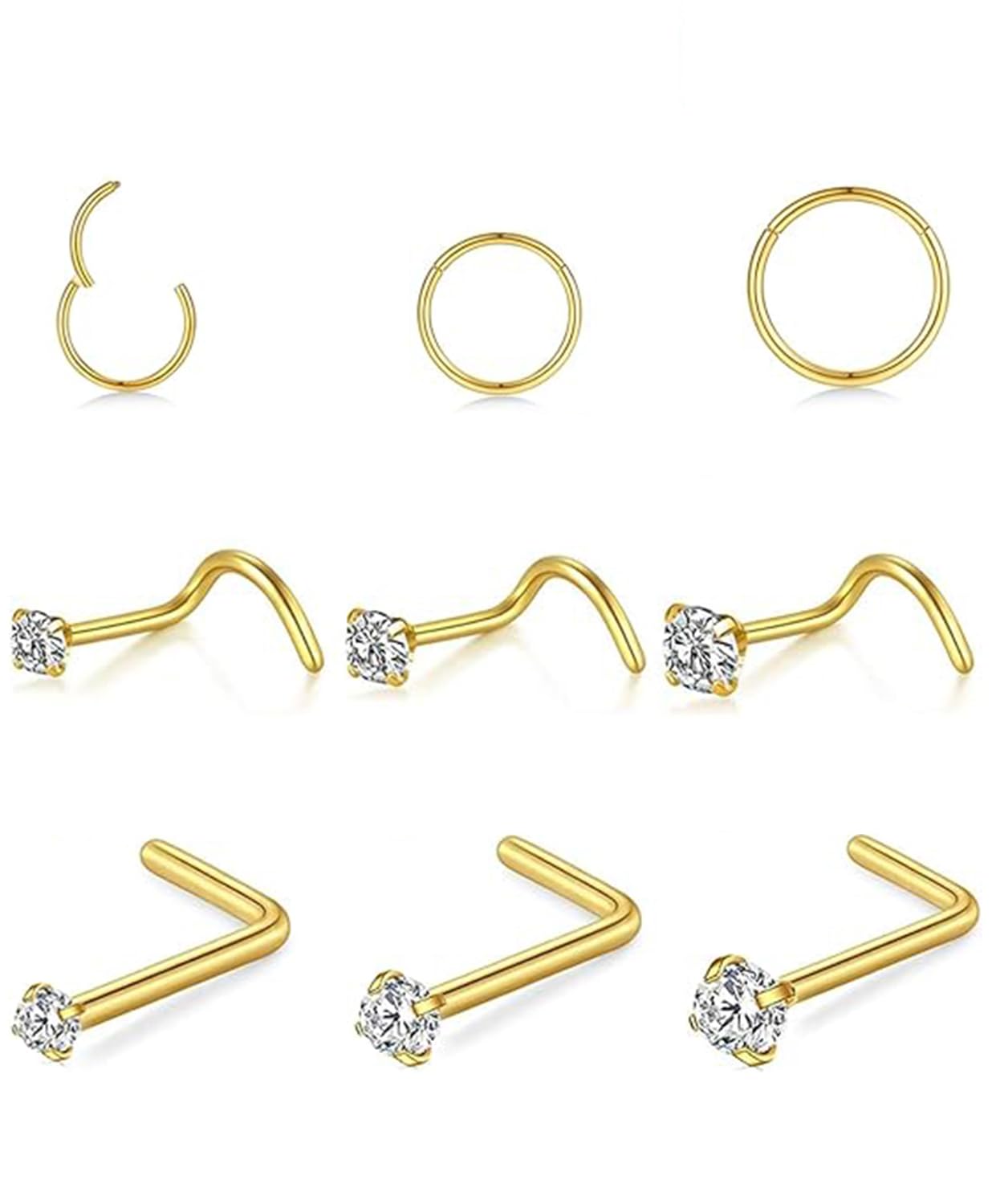 davka 20g Heart Nose Studs Sets for Women Men,Hypoallergenic 316L Surgical Stainless Steel Hinged Clicker Segment Nose Rings Hoop L Shape/Corkscrew Nose Studs Real Body Piercing Jewelry