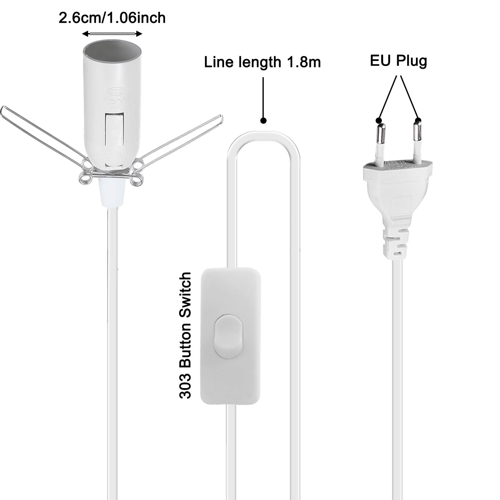 Câbles Pour Lampe De Sel 2x1.8m Avec Interrupteur - Douille E14 Prise FR - Blanc
