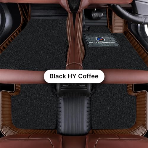 Image of Autofurnish Combination 9D Car Mat Full Set for KIA Seltos (Manual 2026 || Luxury Leather Dual-Stitch Full Set 9D Car Floor Mat || 100% Waterproof || Color : Black HY-Coffee