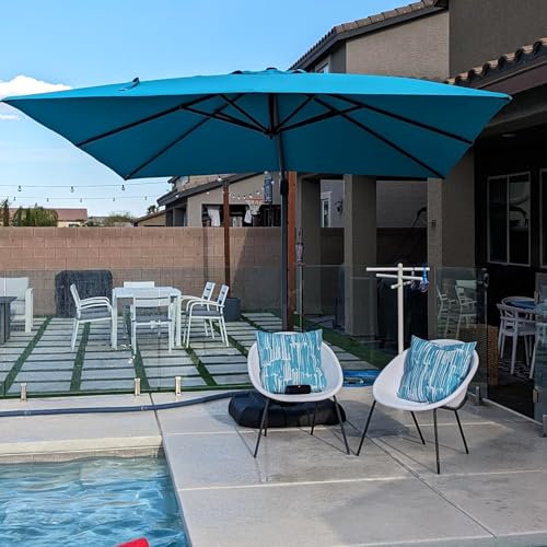 Image of PURPLE LEAF Patio Umbrella 9' x 11.5' All-Day Shade Control Turquoise