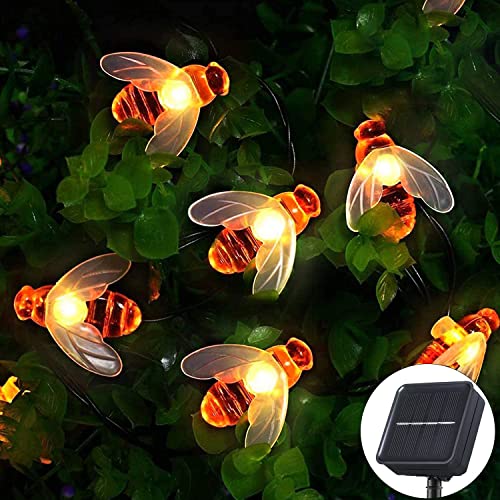 Ovker Guirnaldas Luces Exterior Solares, 5M 20 LED Luces de Cadena de Abejas al Aire Libre, 8 Modos Luces de Hadas Decoración IP65 Impermeable para Interiores y Exteriores Jardín, Navidad, Terraza Cover