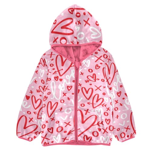 OTVEE Valentine Pink Doodle Hearts Kids Hoodie Jacket Fall Spring Full Zip Warm Outwear Coat
