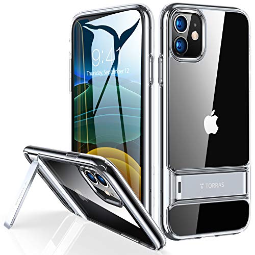 TORRAS MoonClimber for iPhone 11 Case, [3 Stand Ways][Non-Yellowing & Military Grade Shockproof] Protective Slim Hard Clear Phone Case with Stand 6.1'', Crystal Clear