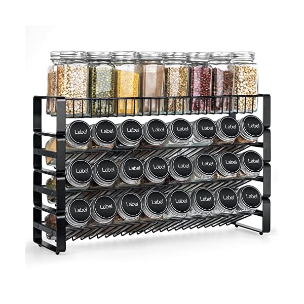 JONYJ Spice Rack Organizer for Cabinet, 4 Tier Stackable Seasoning Rack Organizer, Detachable Countertop Spice Rack, Freestanding Spice Jar Organizer, Black Frosted Iron Kitchen Counter Shelf