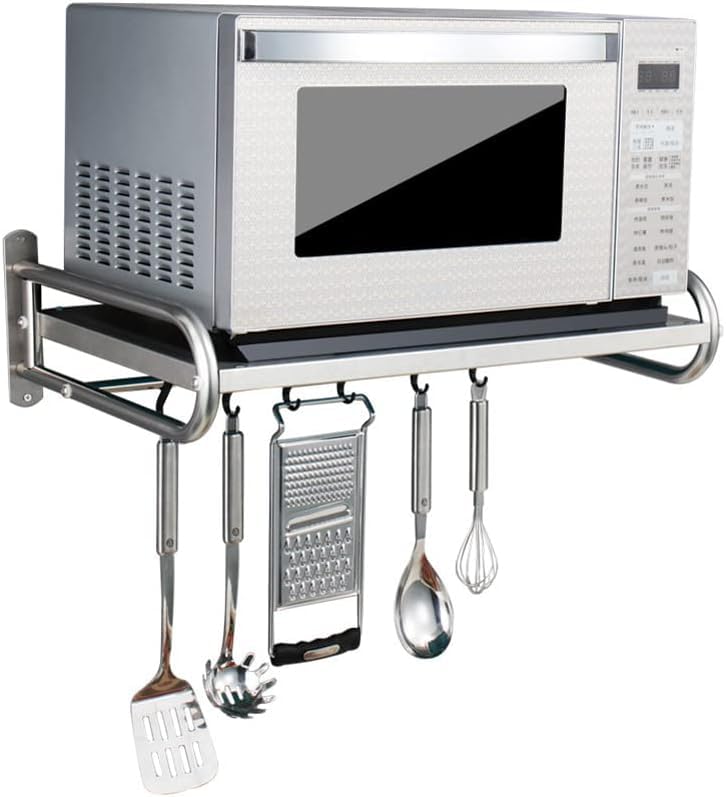 Image of Saifix Microwave Stand For Kitchen | Wall Mounted Oven Stand | Stainless Steel Hanging Dish Rack | Pot Racks | Utensil Organiser | Kitchware Rack (60 L x 40 W x 18 H CM's, Steel-09)