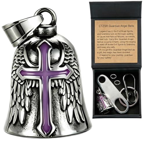 Image of Motorcycle Bell Guardian Angel Charm - Weather-resistant Good Luck Gremlin Bells With Gift Box, Legend Card, Keychain