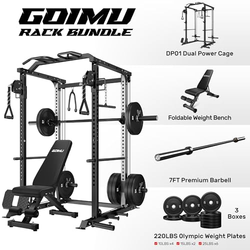 Image of DP01 Power Cage, 2000LBS Squat Rack with Cable Crossover and Dual Independent Pulley System, Full Cage for Full Body Training, Power Rack with More Training Attachments for Home Gym
