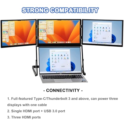 Image of 15.6 inch Portable Laptop Screen Extender, 1080P Triple Monitor with 360 Rotation, Adjustable Viewing Angles for Office & Remote Work, Boost Productivity & Multitasking