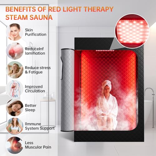 Infrared Sauna Box, Portable Sauna with 660nm Red Light Therapy & 850nm,5-Layer Waterproof, 3L 1300W Steamer,Folding Chair (2 Person Sauna Box) - Image 4