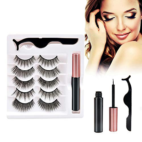 KAASMEYA Magnetic Lashes and Eyeliner Kit,Reusable 8D 5 Pairs Magnetic Eyelashes,Best Eazy To Use And Strong Magnetic Eyeliner Kit