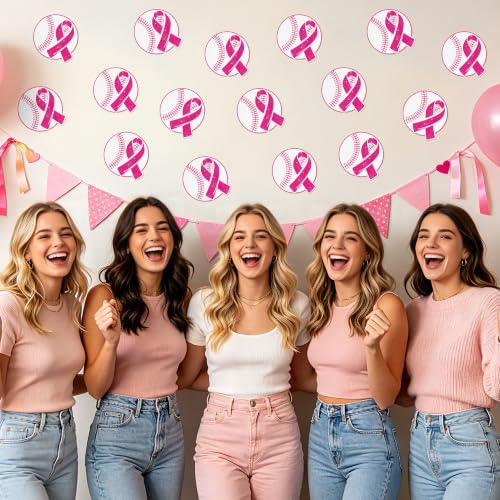Image of Hot Pink Baseball Glitter Cutouts for Breast Cancer Awareness Party Favor