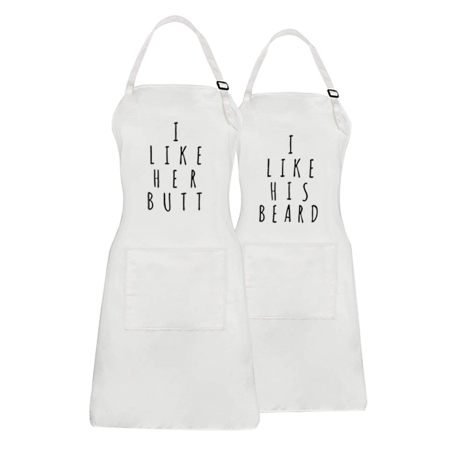 KMCH Mr. and Mrs. Aprons Wedding Newlywed Couples Aprons Funny Kitchen Cooking Bibs Gifts His and Hers Sets (I Like His Beard & I Like Her But