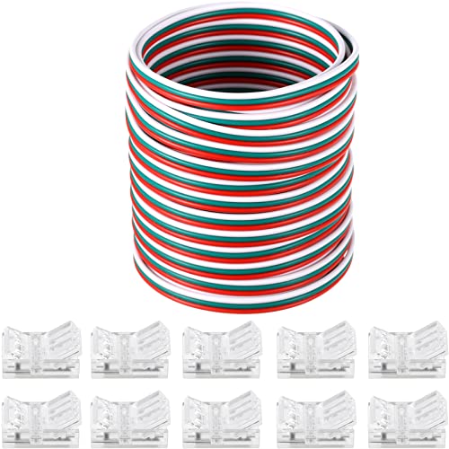 Image of 10 Packs Solderless LED Strip Connector, Transparent Track Lighting Connectors, Wire Strip Lights, 16.4 Feet LED Strip for LED Pin Connector (3 Pin, 10 mm)