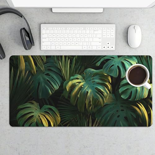 Image of Tropical Palm Leaves Extended Gaming Mouse Pad, with Stitched Edges Large Mouse Pad Desk Protector, Rubber Base Mousepad Keyboard Mouses Mat for Work Game Office Home- 32 inch X 16 inch Inch