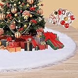 Greetmirth Christmas Tree Skirt 32 Inch White Plush Skirt with 54 Pcs Gift Stickers, Faux Fur Tree...