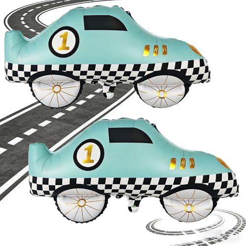 Ballon hélium voiture de course déco anniversaire garçon et fête prénatale bleu